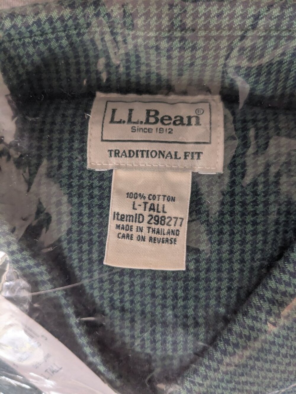 L.L. Bean Wicked Good Flannel Shirt – Deep Evergreen Houndstooth – L Tall - Picture 3 of 3